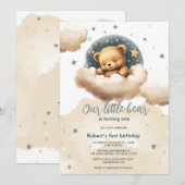 Ours bleu sur les nuages baby shower invitation (Devant / Derrière)