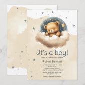 Ours bleu sur les nuages baby shower invitation (Devant / Derrière)