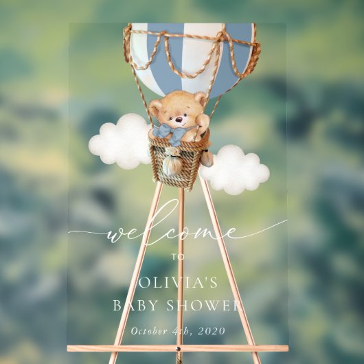 Ours, Blue Hot Air Ballotte, Baby shower Bienvenue (Neutre)