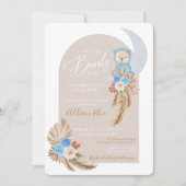 Ours Boho Blue Floral Baby Boy Shower Invitation (Devant)