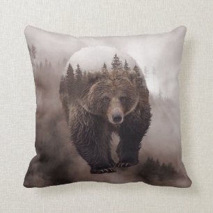 Ours Brown Cabine Mountain Lodge Oreiller