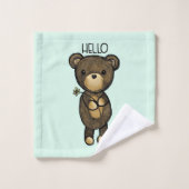 Ours Brown mignon tenant une Fleur Jaune (Gant de toilette)