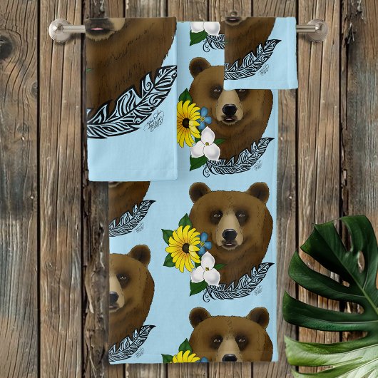 Ours Brun Fleurs Bleues Plume Faune