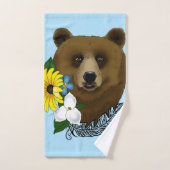 Ours Brun Fleurs Bleues Plume Faune (Serviette à main)