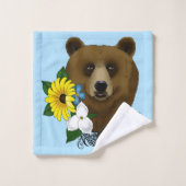 Ours Brun Fleurs Bleues Plume Faune (Gant de toilette)