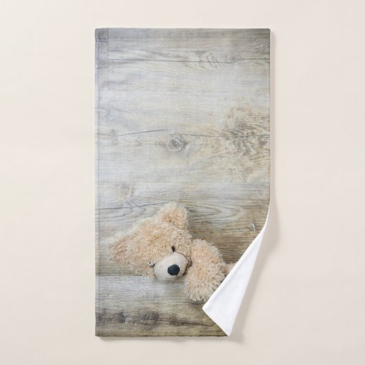 Ours Cute Stuffé Mur Rustique En Bois (Serviette à main)