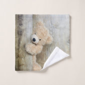 Ours Cute Stuffé Mur Rustique En Bois (Gant de toilette)