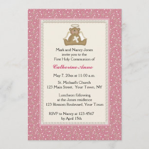 Ours d'ange, invitation religieuse rose de