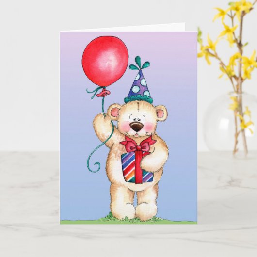 Ours d'anniversaire - Carte de voeux (Fleur jaune)