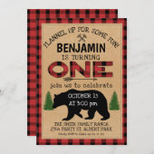 Ours de bûcheron Plaid Invitation d'anniversaire (Devant / Derrière)