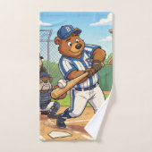 Ours de dessin animé jouant au baseball (Serviette à main)
