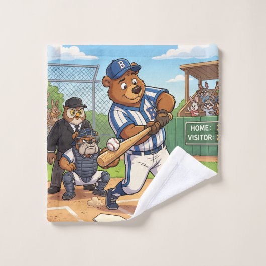 Ours de dessin animé jouant au baseball (Gant de toilette)