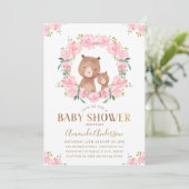 Ours de fleurs roses Baby shower Invitation (Debout devant)