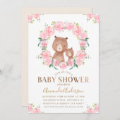 Ours de fleurs roses Baby shower Invitation (Devant / Derrière)