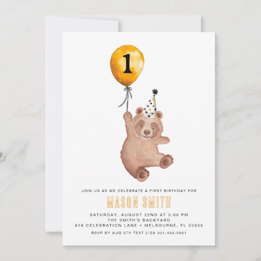 Ours de forêt 1er Invitation anniversaire - Ours d (Devant)