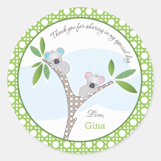Ours de Koala| Baby shower jumeaux Faveur Sticker (Devant)