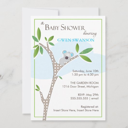 Ours de koala - invitations de baby shower de (Devant)