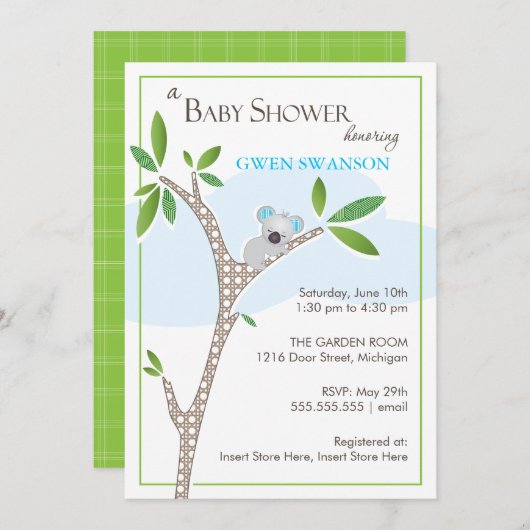 Ours de koala - invitations de baby shower de (Devant / Derrière)