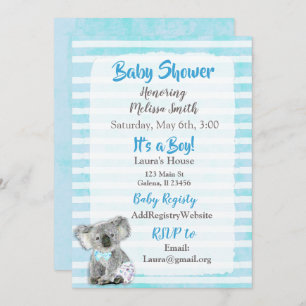 Ours de koala ses invitations d'un baby shower de