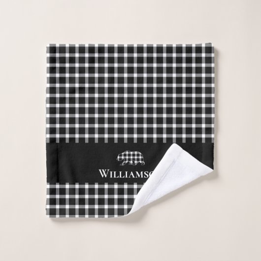 Ours de monogramme plaqué rustique | Blanc noir (Gant de toilette)
