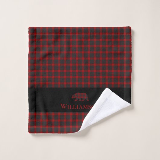 Ours de monogramme plaqué rustique | Buffalo Red B (Gant de toilette)