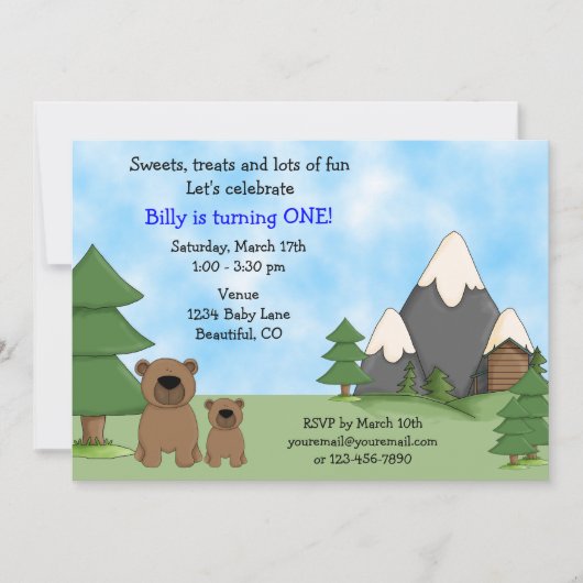 Ours de montagne 1er anniversaire Invitation pour (Devant)