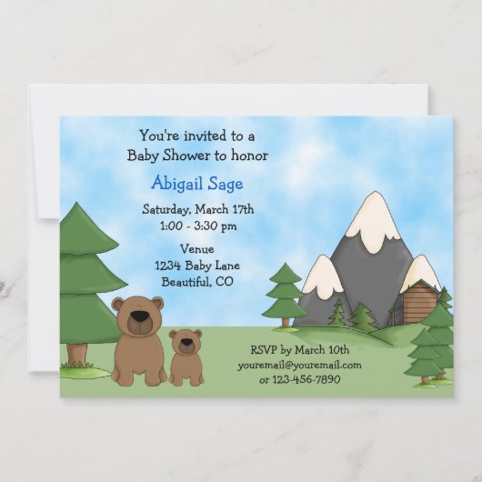 Ours de montagne Bébé Douche Invitations pour les (Devant)