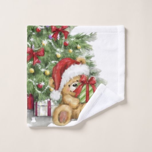 Ours de Noël avec décoration actuelle et arborée (Gant de toilette)
