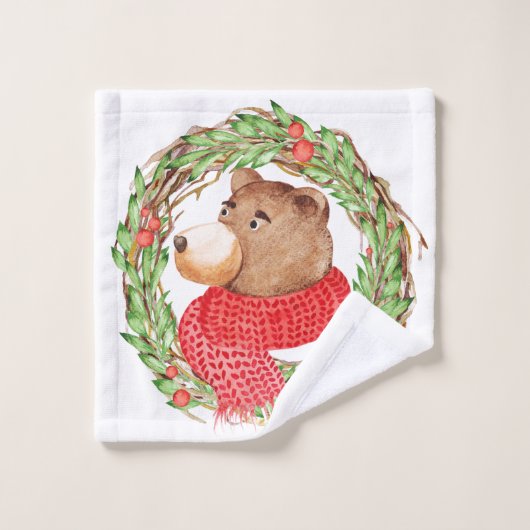 Ours de Noël et couronne (Gant de toilette)