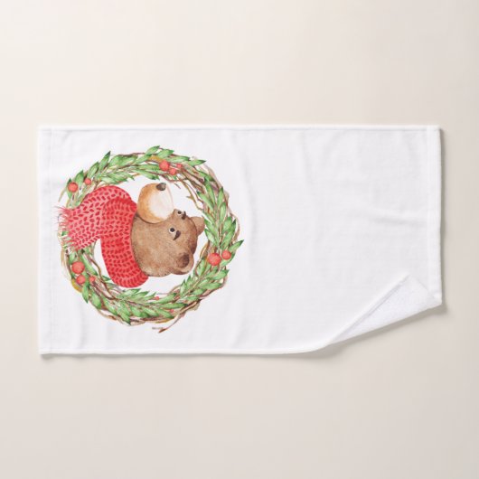 Ours de Noël et couronne (Serviette à main)