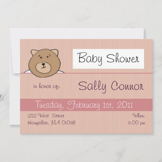 Ours de nounours rose - invitations de douche de (Devant)