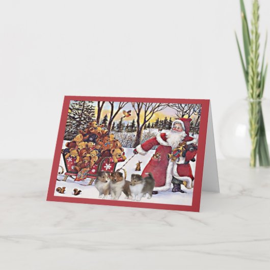 Ours de Père Noël de carte de Noël de Sheltie dans (Devant)