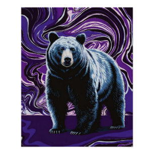 Ours Design Poster Mur Art Purple Bleu
