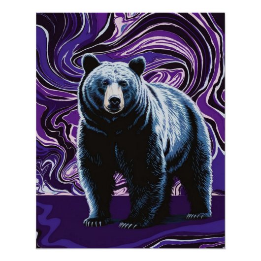 Ours Design Poster Mur Art Purple Bleu (Devant)