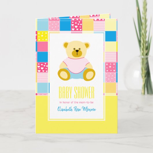 Ours en patchwork doré, Invitation à une Baby Show (Devant)
