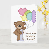 Ours en peluche avec ballons Carte d'anniversaire  (Fleur jaune)