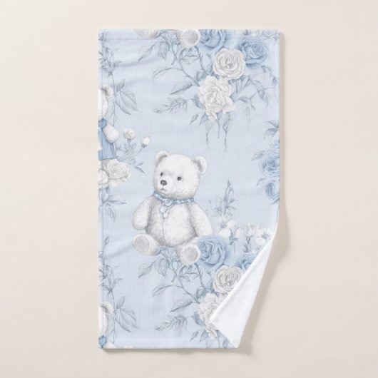 ours en peluche avec roses bleus (Serviette à main)