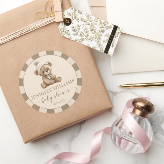 Ours en peluche beige Brown autocollants ronds bab (Cadeaux)