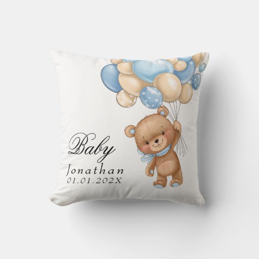 Ours en peluche bleu ballon Baby Shower  Coussin (Recto)
