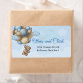 Ours en peluche bleu brun ivoire ballons étiquette (En situation)