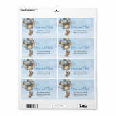 Ours en peluche bleu brun ivoire ballons étiquette (Feuille entière)