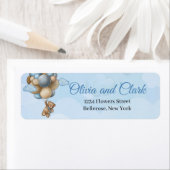 Ours en peluche bleu brun ivoire ballons étiquette (En situation)