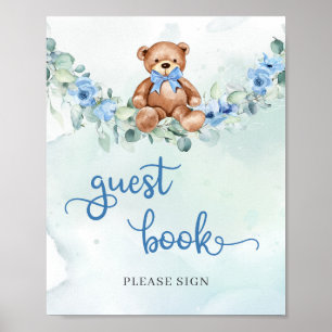 Ours en peluche bleu poussiéreux livre d'or floral