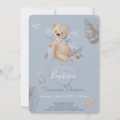 Ours en peluche Boho Baptême Invitation (Devant)