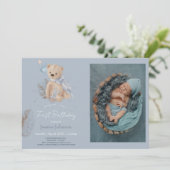 Ours en peluche Boho Invitation d'anniversaire (Debout devant)