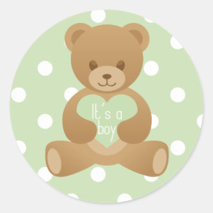 Ours en peluche "C'est un garçon" autocollant vert