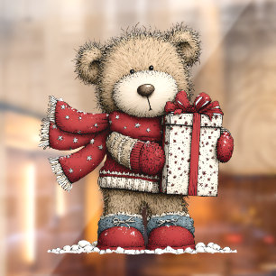 Ours en peluche de Noël autocollant pour fenêtre