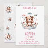 Ours en peluche "Fille d'anniversaire" Invitation  (Devant / Derrière)