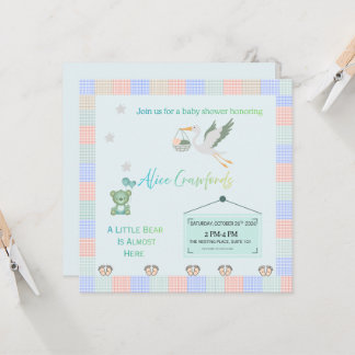 Ours en peluche modifiable & Cigogne Invitation Ba