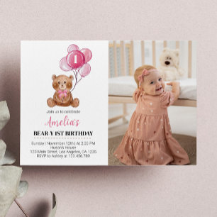 Ours en peluche rose Anniversaire Invitation Ours 